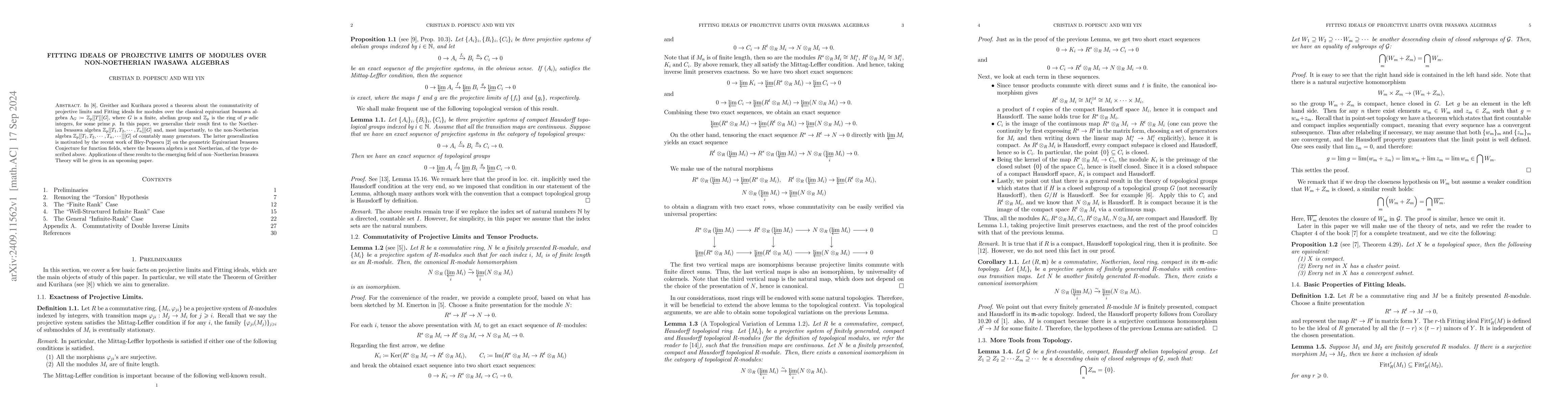 Thumbnail for Fitting Ideals of Projective Limits of Modules over Non-Noetherian
  Iwasawa Algebras