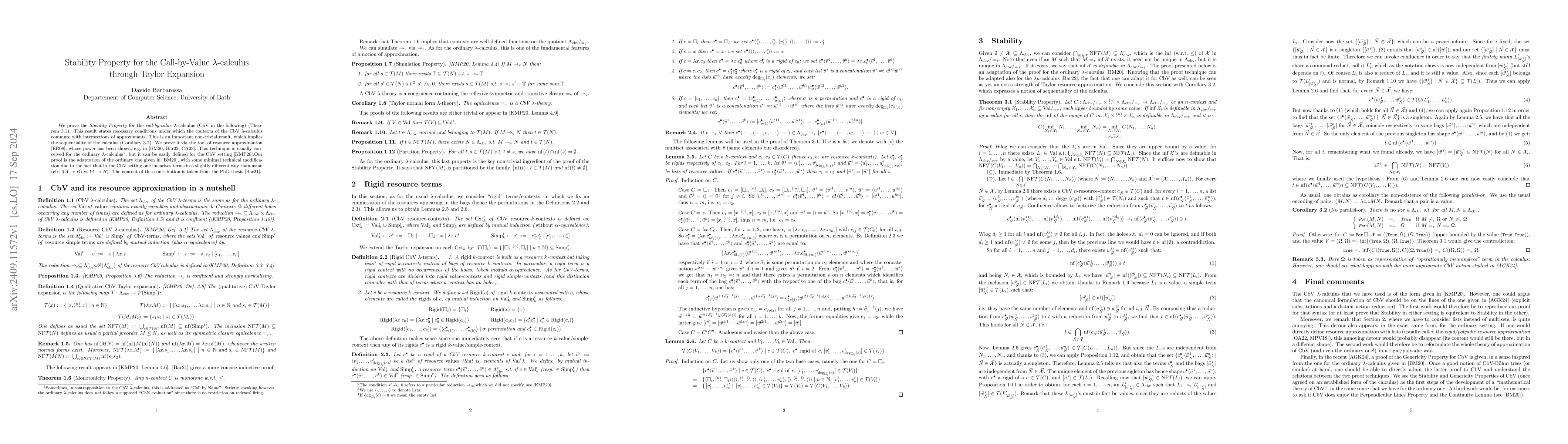 Thumbnail for Stability Property for the Call-by-Value $λ$-calculus through
  Taylor Expansion
