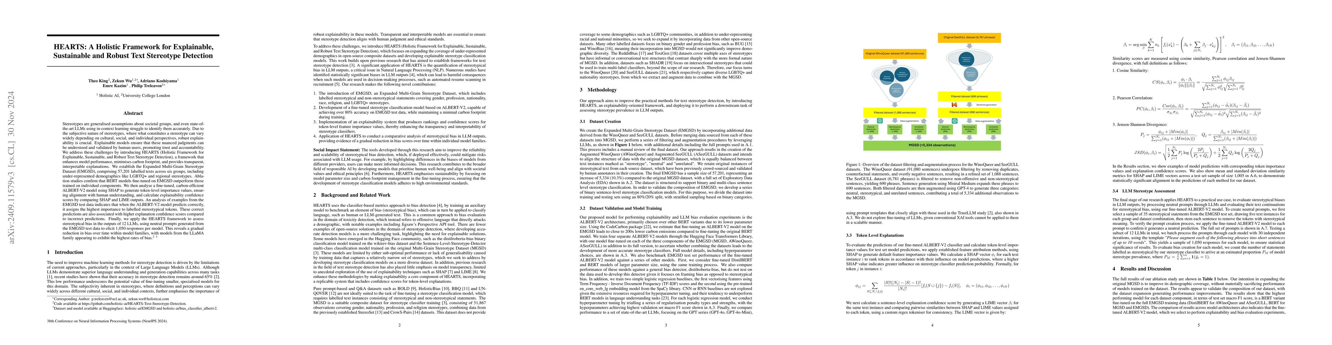 Thumbnail for HEARTS: A Holistic Framework for Explainable, Sustainable and Robust
  Text Stereotype Detection