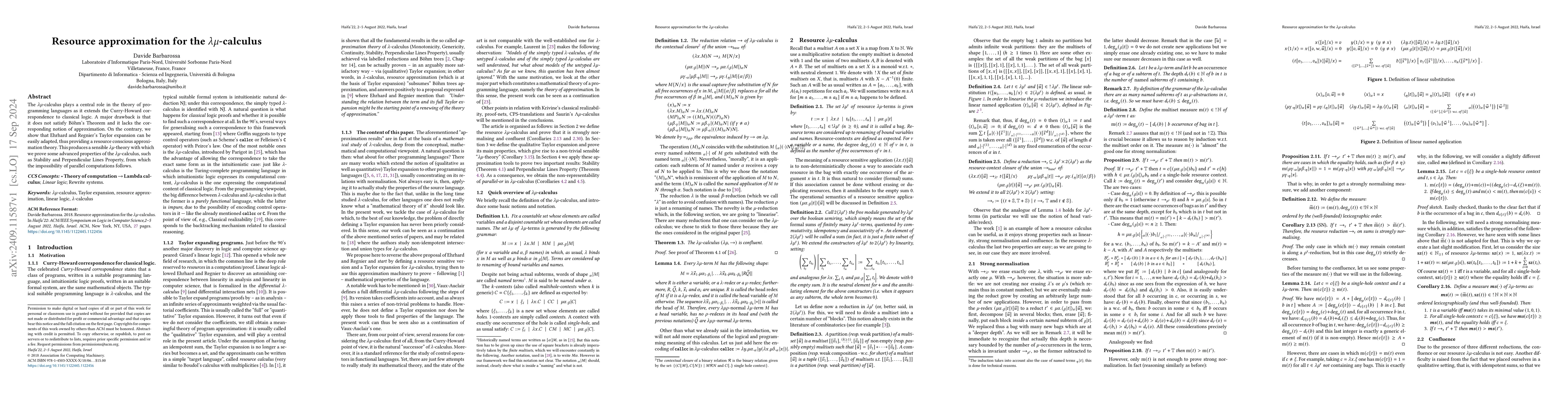 Thumbnail for Resource approximation for the $λμ$-calculus
