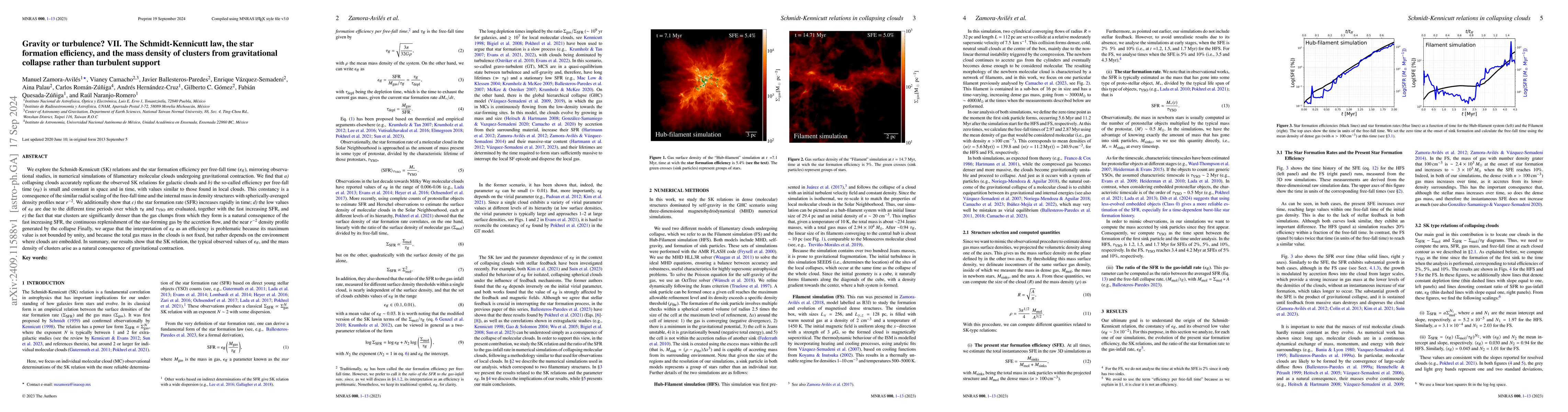 Thumbnail for Gravity or turbulence? VII. The Schmidt-Kennicutt law, the star
  formation efficiency, and the mass density of clusters from gravitational
  collapse rather than turbulent support