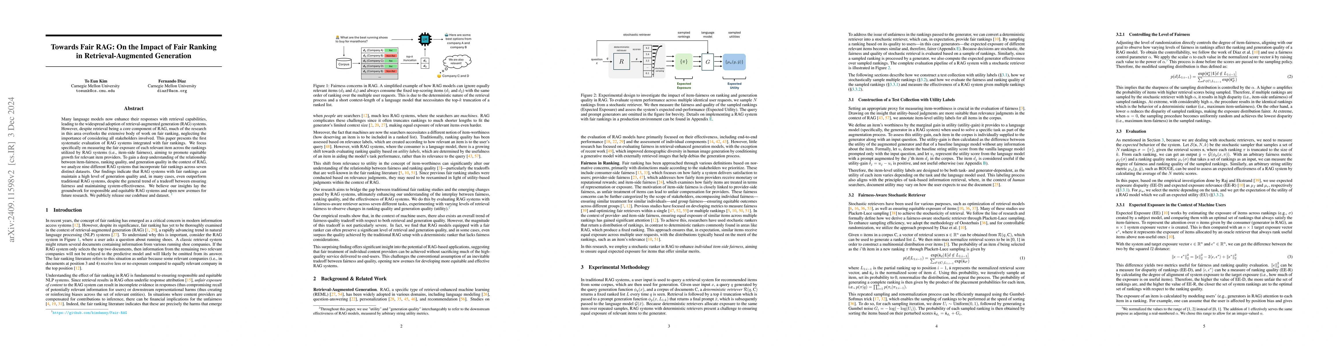 Thumbnail for Towards Fair RAG: On the Impact of Fair Ranking in Retrieval-Augmented
  Generation
