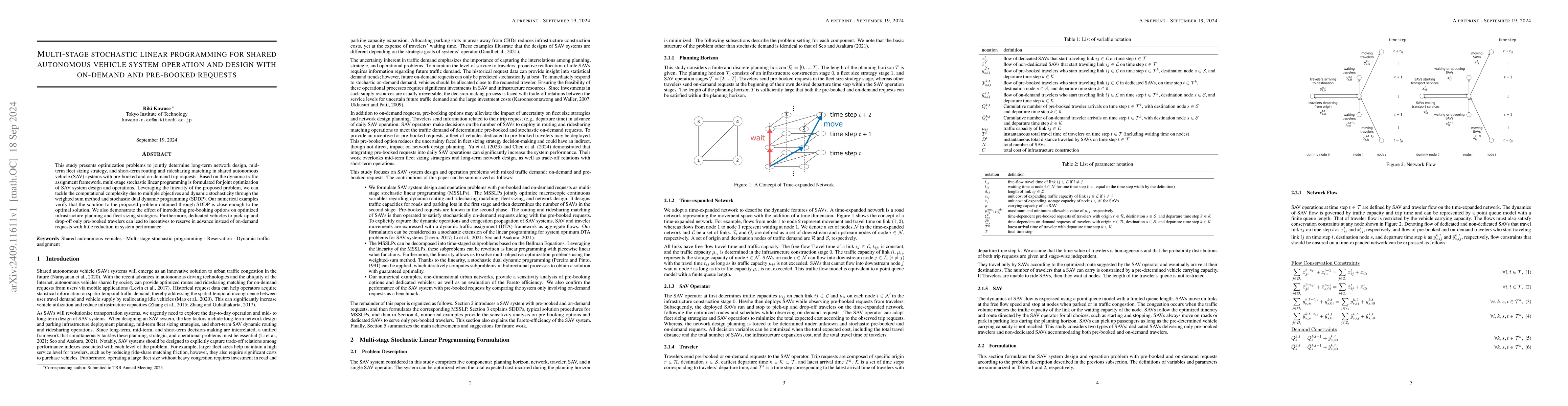 Thumbnail for Multi-stage stochastic linear programming for shared autonomous vehicle
  system operation and design with on-demand and pre-booked requests