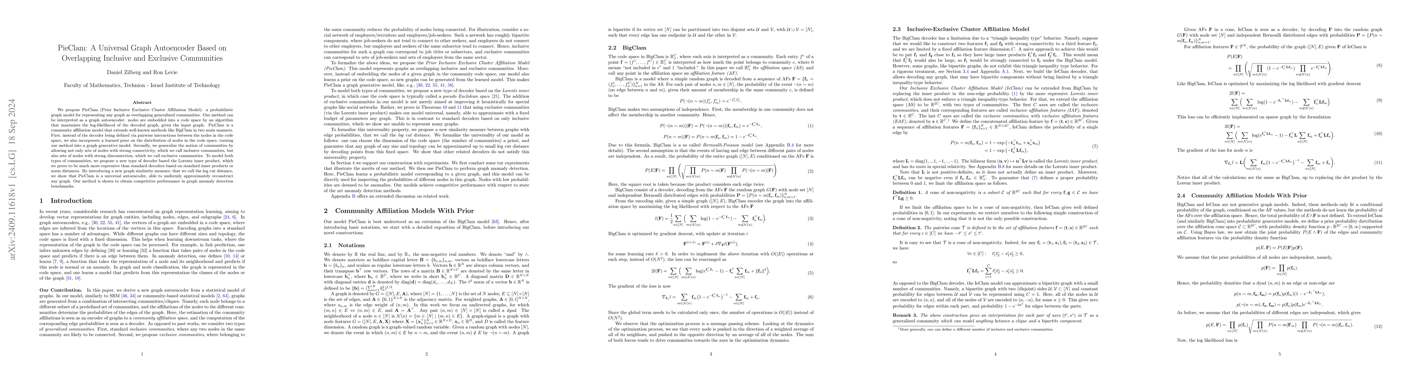 Thumbnail for PieClam: A Universal Graph Autoencoder Based on Overlapping Inclusive
  and Exclusive Communities