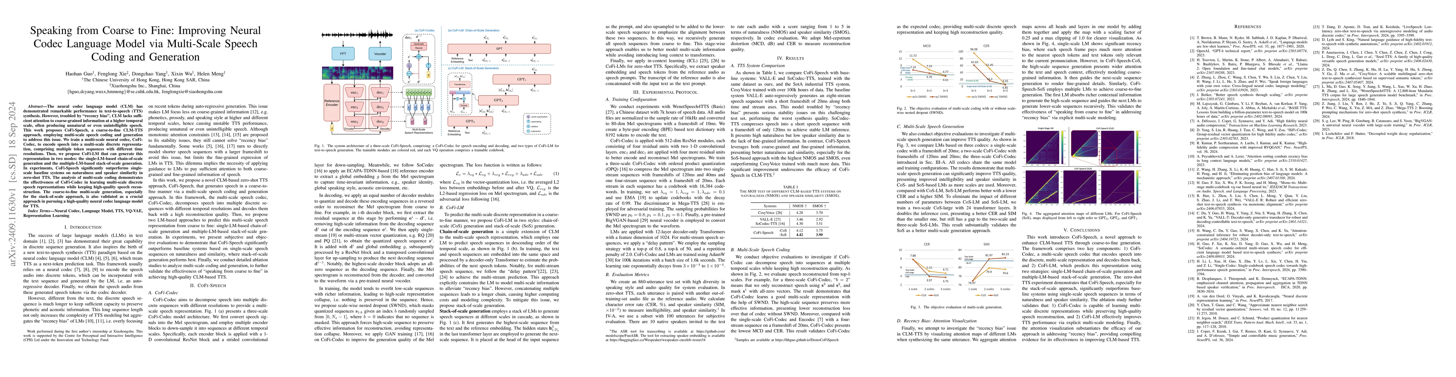 Thumbnail for Speaking from Coarse to Fine: Improving Neural Codec Language Model via
  Multi-Scale Speech Coding and Generation
