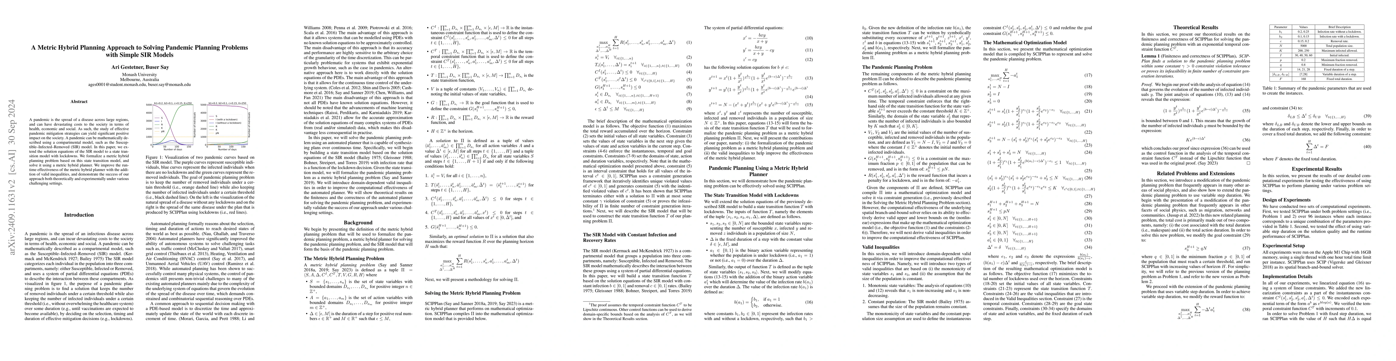 Thumbnail for A Metric Hybrid Planning Approach to Solving Pandemic Planning Problems
  with Simple SIR Models