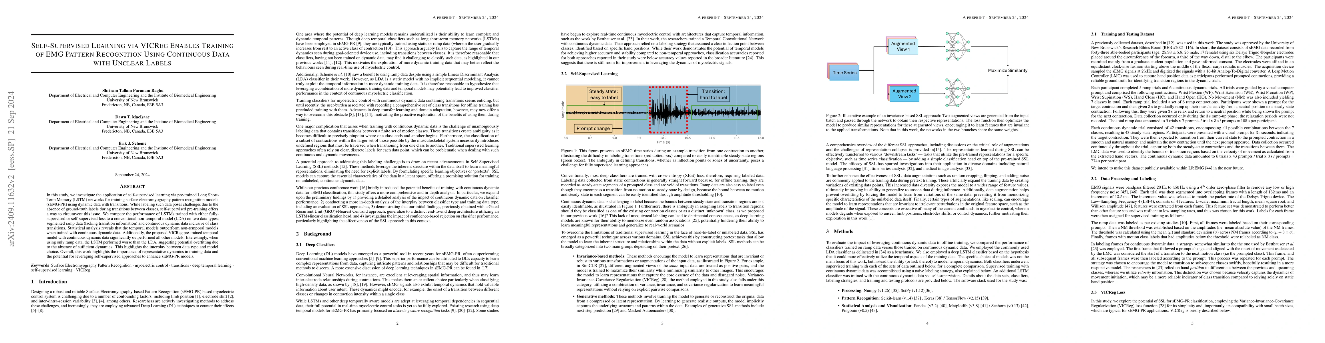 Thumbnail for Self-Supervised Learning via VICReg Enables Training of EMG Pattern
  Recognition Using Continuous Data with Unclear Labels