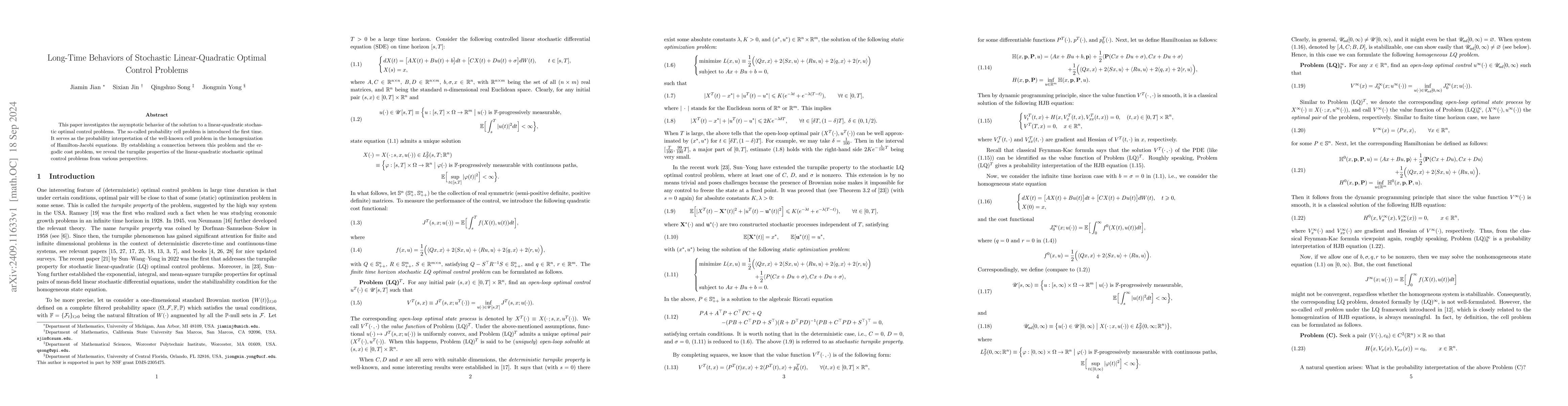 Thumbnail for Long-Time Behaviors of Stochastic Linear-Quadratic Optimal Control
  Problems