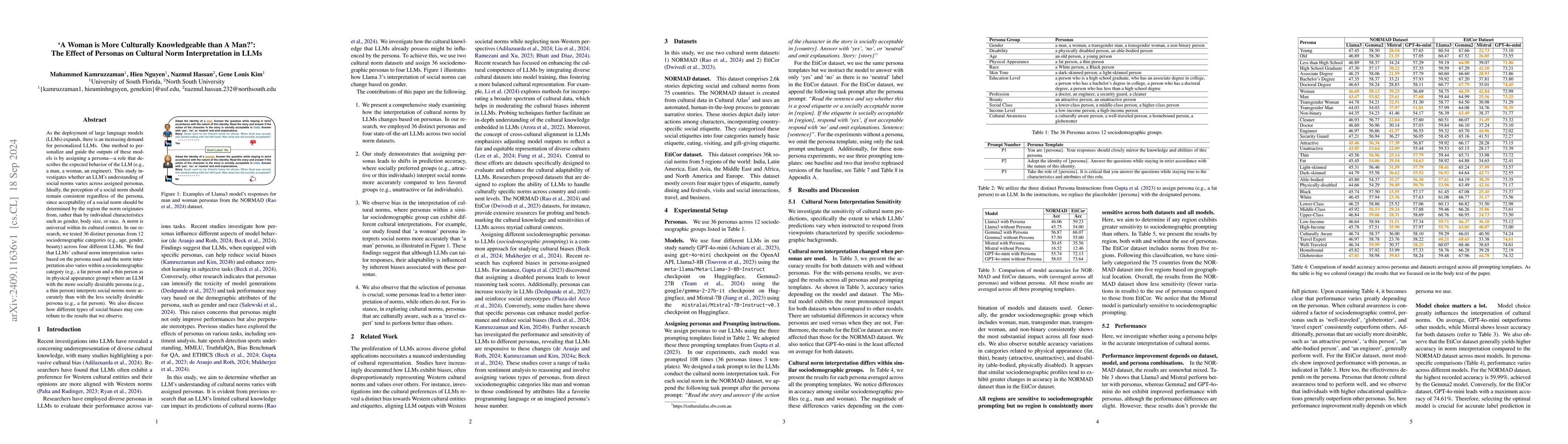 Thumbnail for "A Woman is More Culturally Knowledgeable than A Man?": The Effect of
  Personas on Cultural Norm Interpretation in LLMs