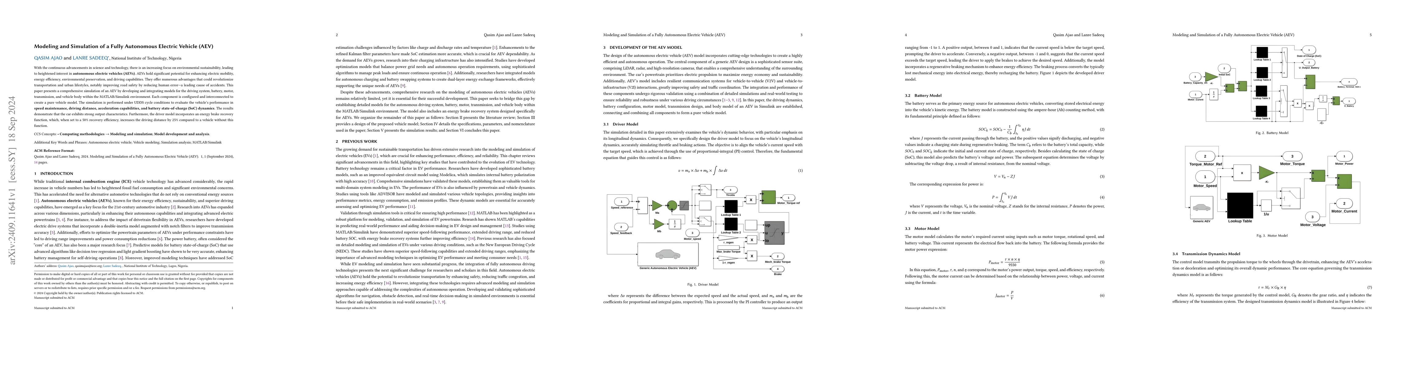 Thumbnail for Modeling and Simulation of a Fully Autonomous Electric Vehicle (AEV)