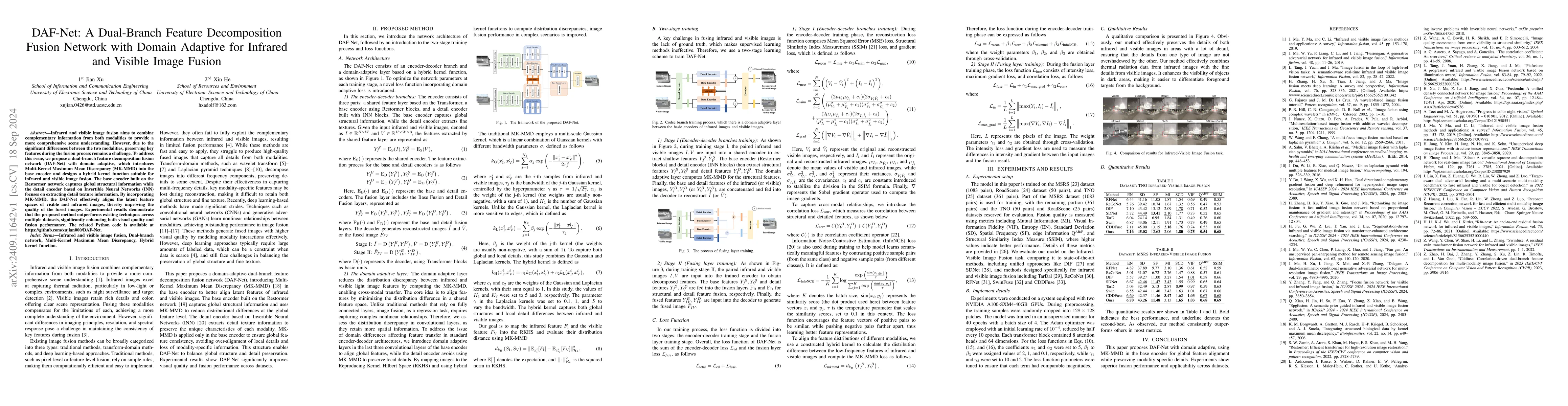 Thumbnail for DAF-Net: A Dual-Branch Feature Decomposition Fusion Network with Domain
  Adaptive for Infrared and Visible Image Fusion