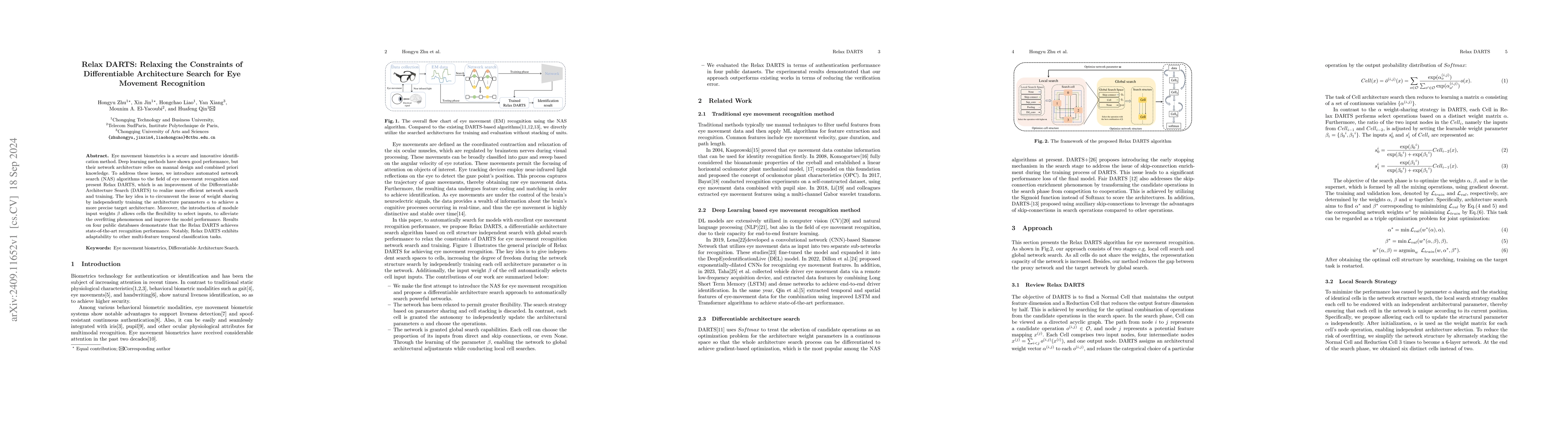 Thumbnail for Relax DARTS: Relaxing the Constraints of Differentiable Architecture
  Search for Eye Movement Recognition