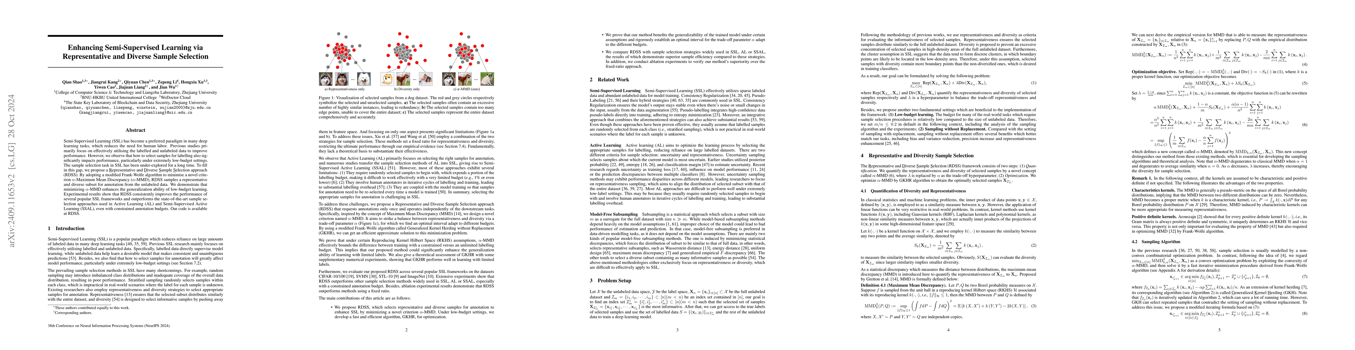 Thumbnail for Enhancing Semi-Supervised Learning via Representative and Diverse Sample
  Selection