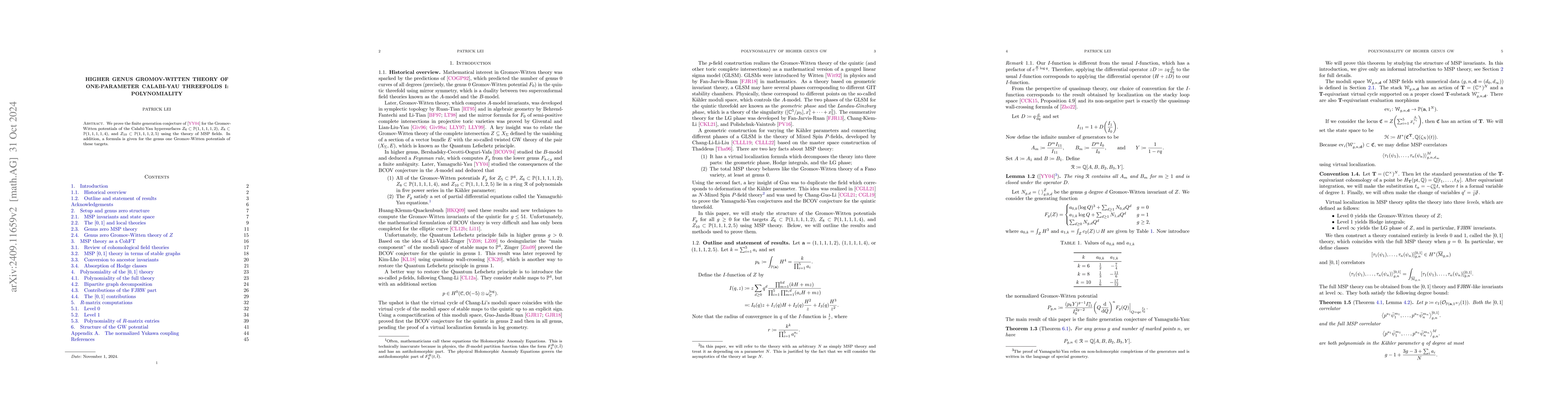 Thumbnail for Higher-genus Gromov-Witten theory of one-parameter Calabi-Yau threefolds
  I: Polynomiality