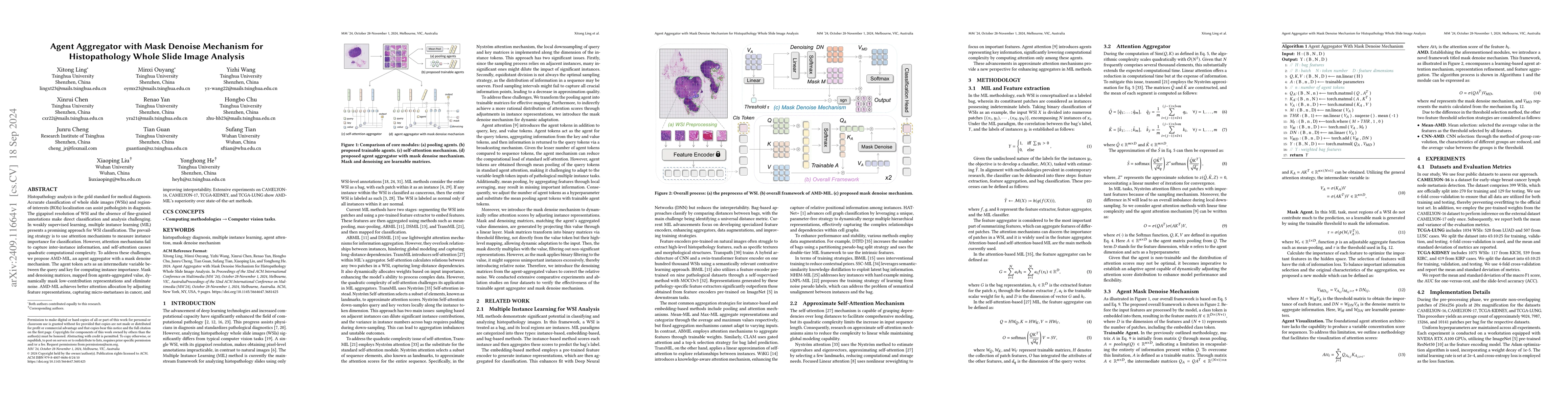 Thumbnail for Agent Aggregator with Mask Denoise Mechanism for Histopathology Whole
  Slide Image Analysis