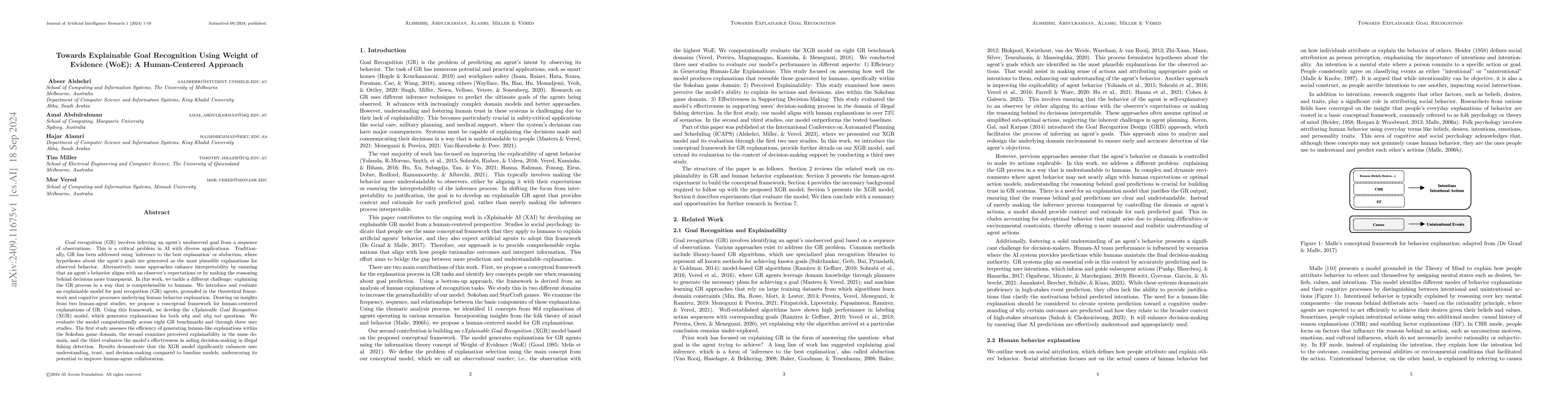 Thumbnail for Towards Explainable Goal Recognition Using Weight of Evidence (WoE): A
  Human-Centered Approach