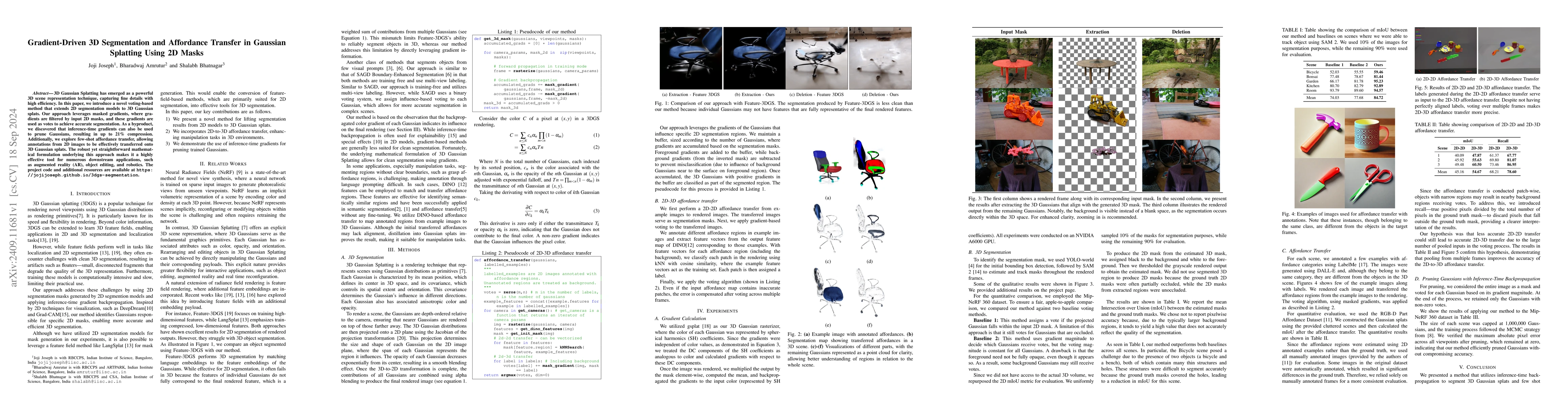 Thumbnail for Gradient-Driven 3D Segmentation and Affordance Transfer in Gaussian
  Splatting Using 2D Masks