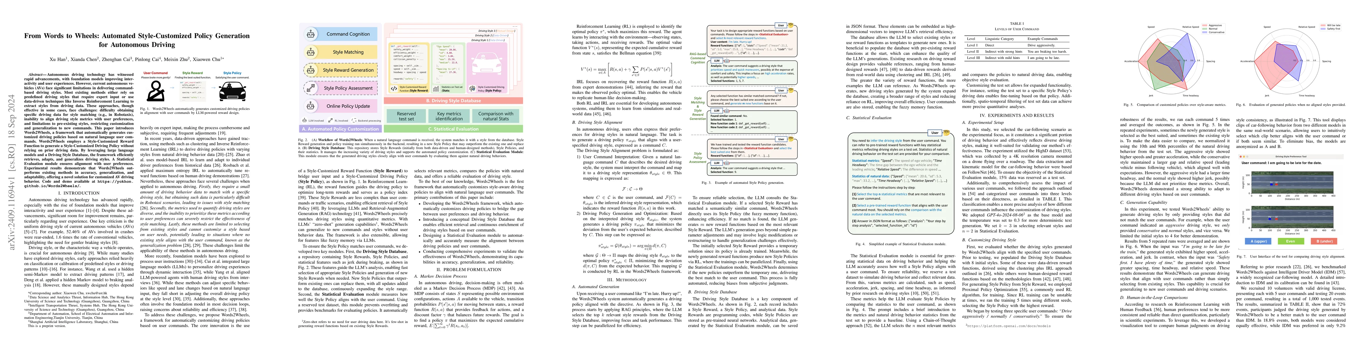 Thumbnail for From Words to Wheels: Automated Style-Customized Policy Generation for
  Autonomous Driving