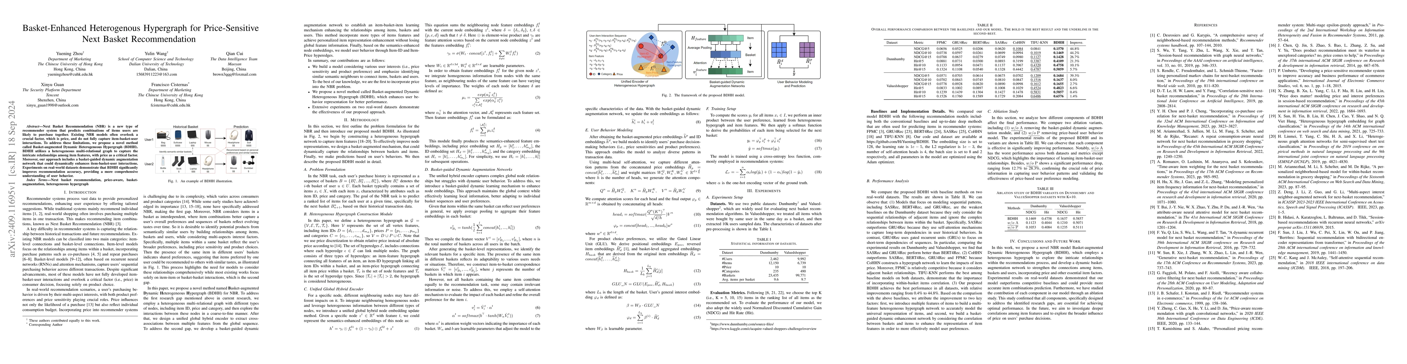 Thumbnail for Basket-Enhanced Heterogenous Hypergraph for Price-Sensitive Next Basket
  Recommendation