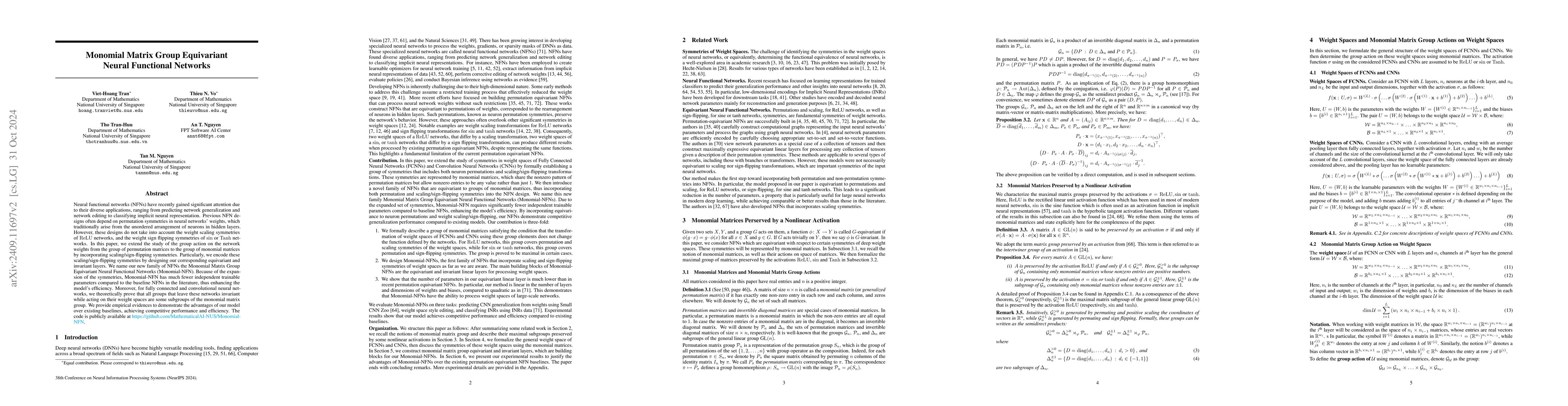 Thumbnail for Monomial Matrix Group Equivariant Neural Functional Networks