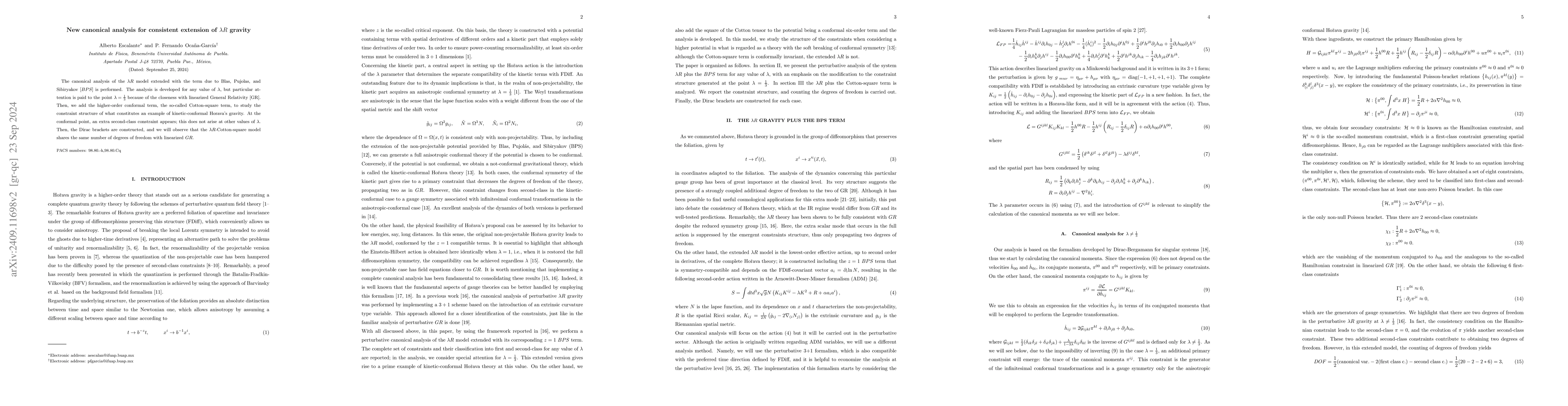 Thumbnail for New canonical analysis for consistent extension of $λR$ gravity