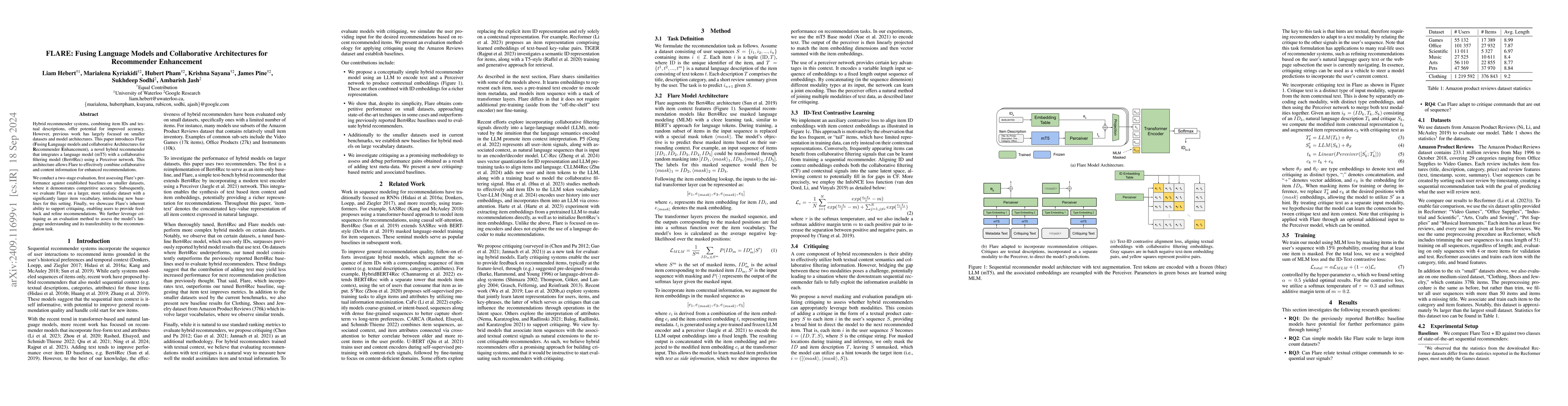 Thumbnail for FLARE: Fusing Language Models and Collaborative Architectures for
  Recommender Enhancement