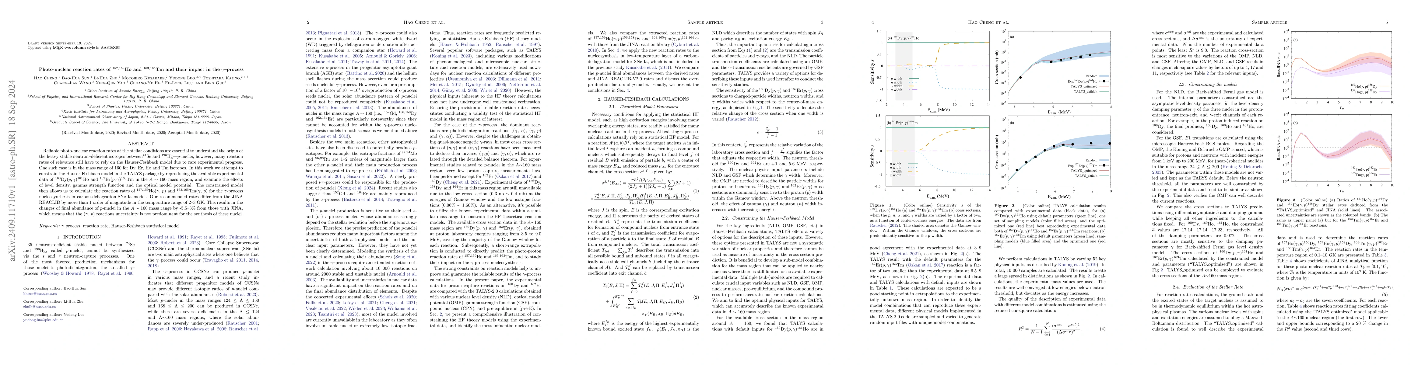 Thumbnail for Photo-nuclear reaction rates of $^{157,159}$Ho and $^{163,165}$Tm and
  their impact in the $γ$--process