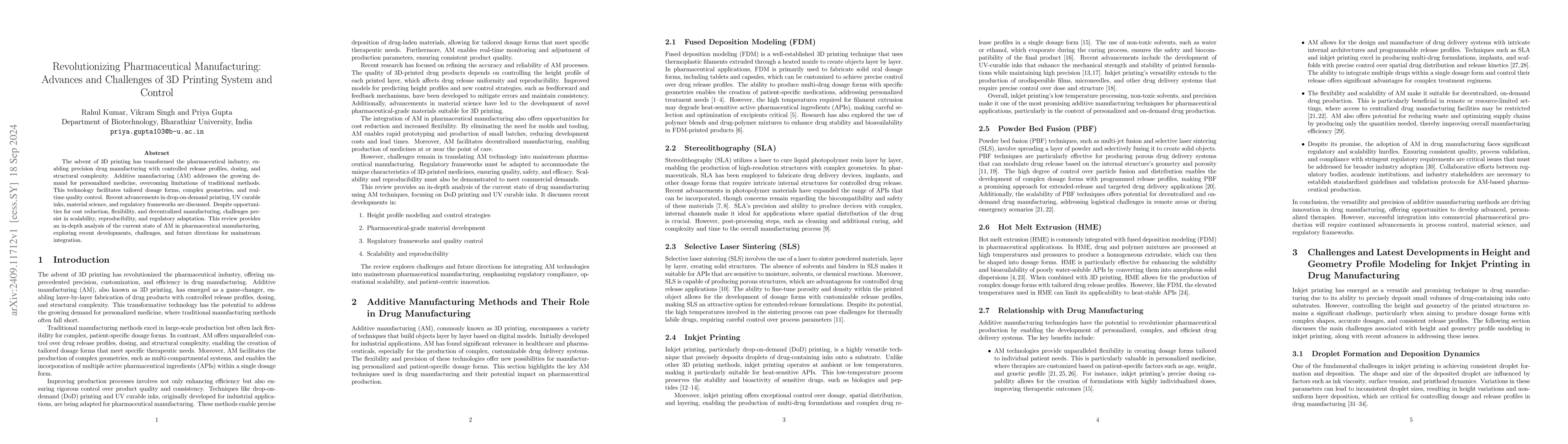 Thumbnail for Revolutionizing Pharmaceutical Manufacturing: Advances and Challenges of
  3D Printing System and Control