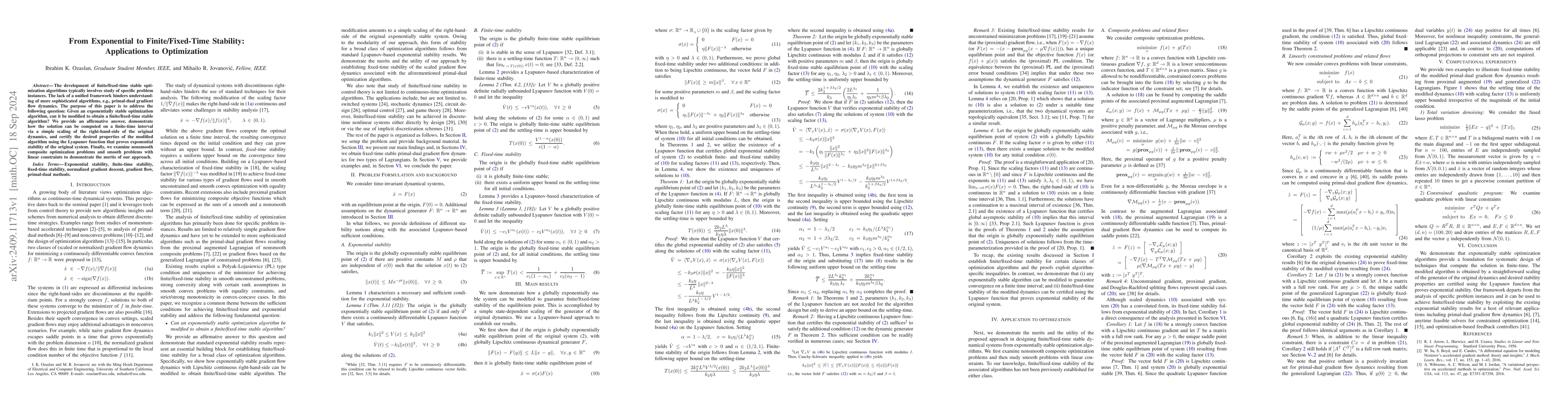 Thumbnail for From exponential to finite/fixed-time stability: Applications to
  optimization