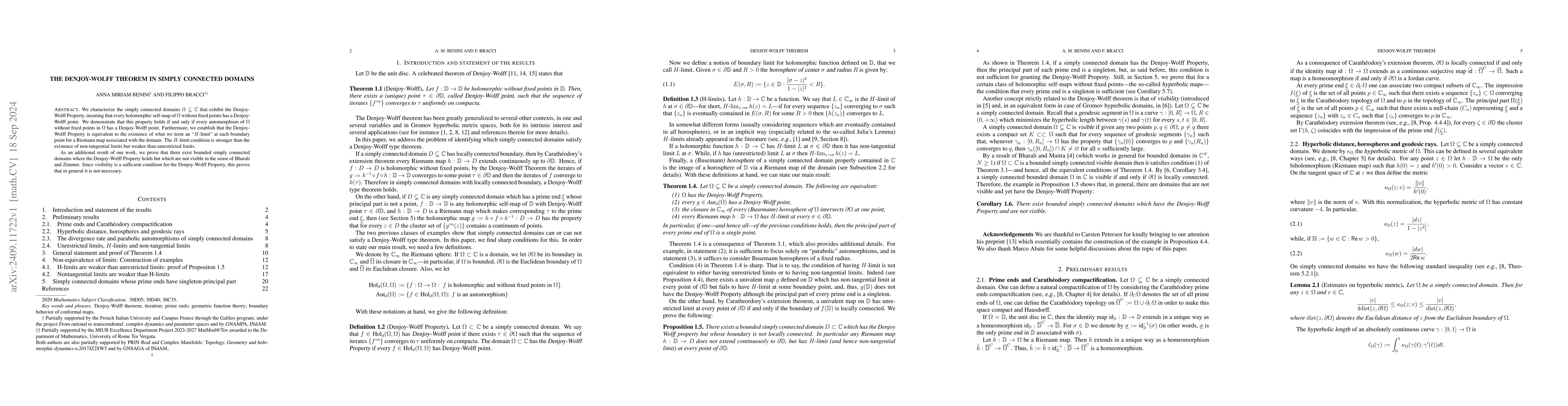 Thumbnail for The Denjoy-Wolff Theorem in simply connected domains