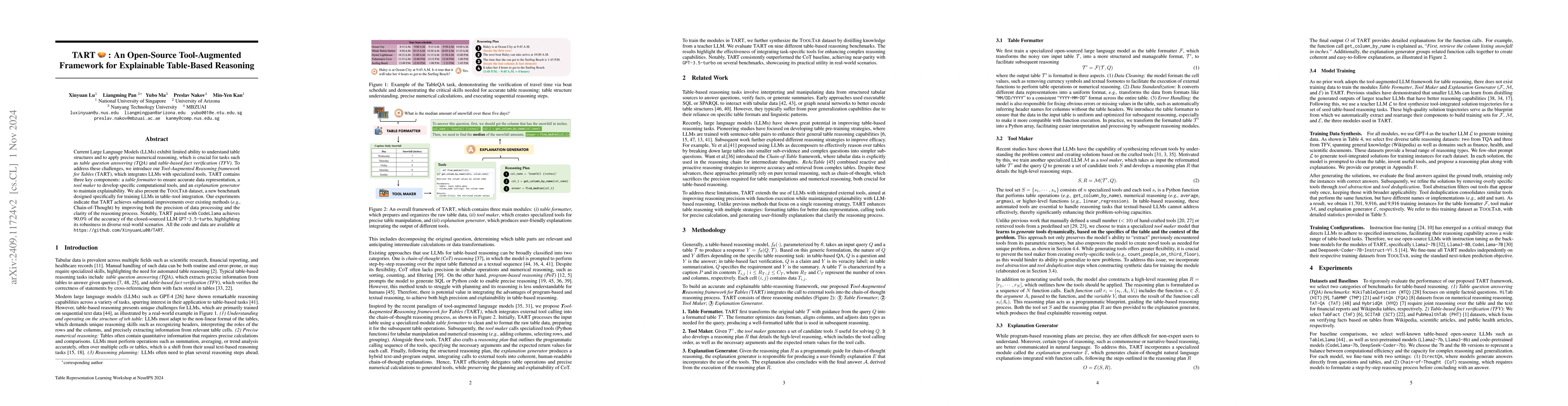 Thumbnail for TART: An Open-Source Tool-Augmented Framework for Explainable
  Table-based Reasoning