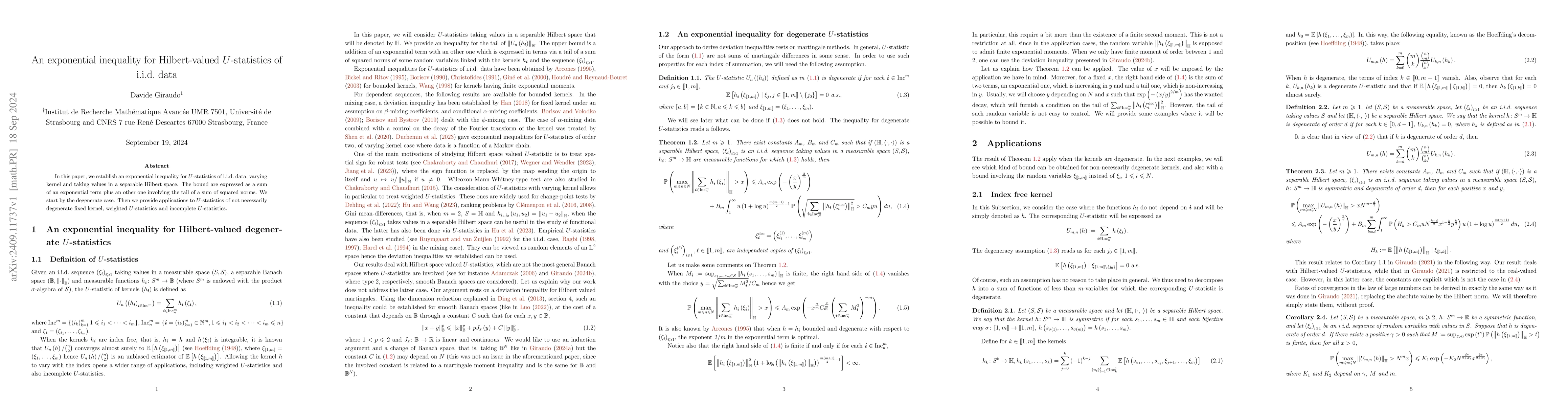 Thumbnail for An exponential inequality for Hilbert-valued U-statistics of i.i.d. data