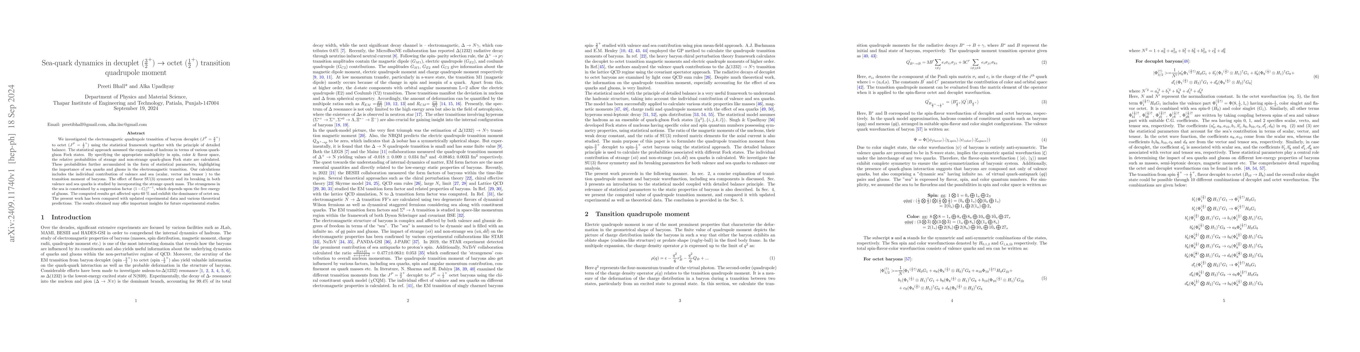 Thumbnail for Sea-quark dynamics in decuplet ($\frac{3}{2}^+$) $\rightarrow$ octet
  ($\frac{1}{2}^+$) transition quadrupole moment