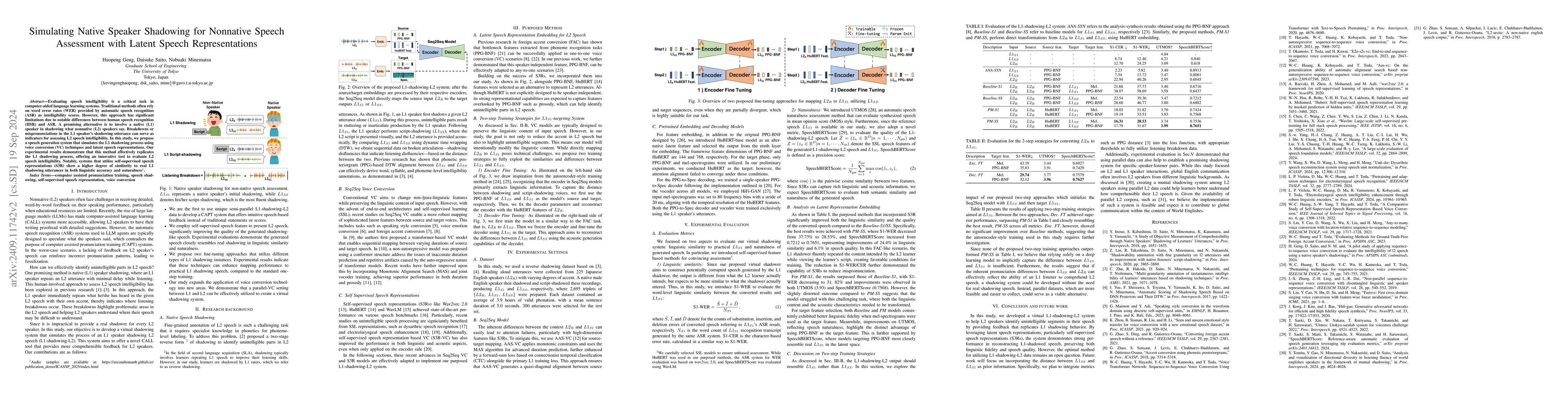 Thumbnail for Simulating Native Speaker Shadowing for Nonnative Speech Assessment with
  Latent Speech Representations