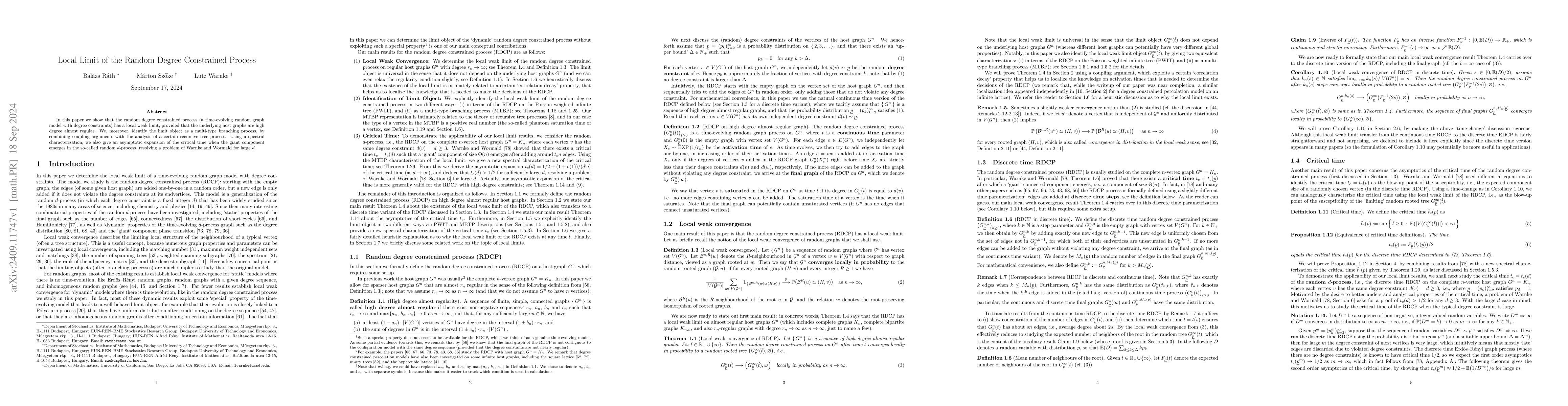 Thumbnail for Local limit of the random degree constrained process