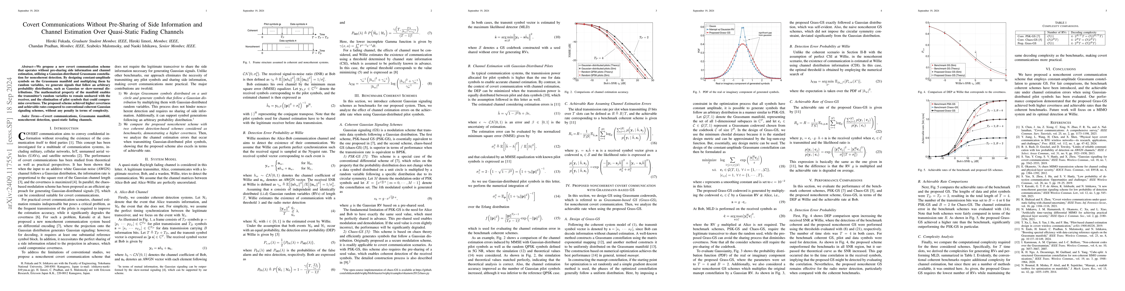 Thumbnail for Covert Communications Without Pre-Sharing of Side Information and
  Channel Estimation Over Quasi-Static Fading Channels