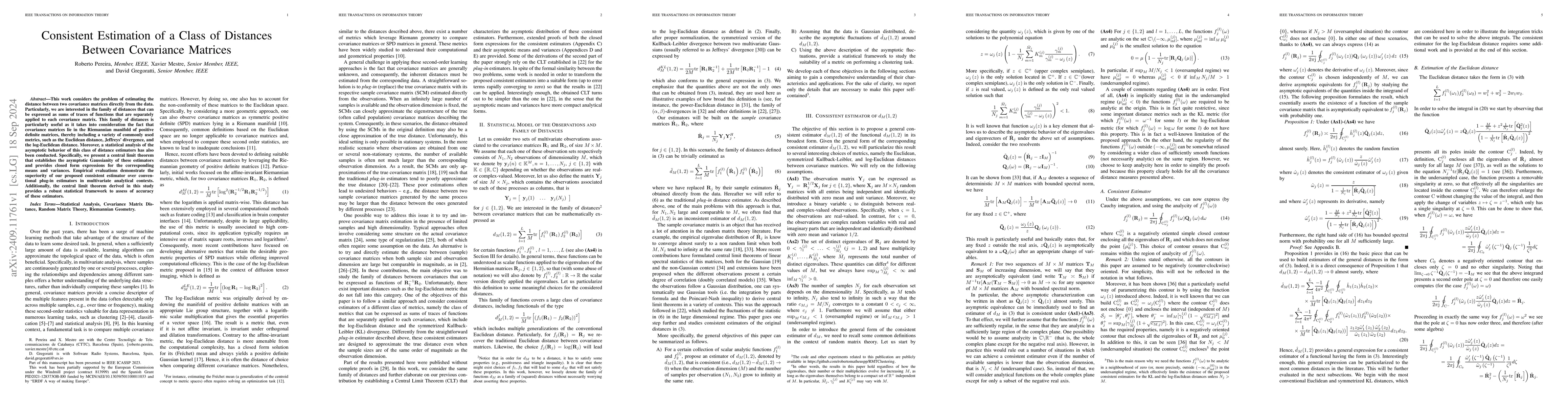 Thumbnail for Consistent Estimation of a Class of Distances Between Covariance
  Matrices