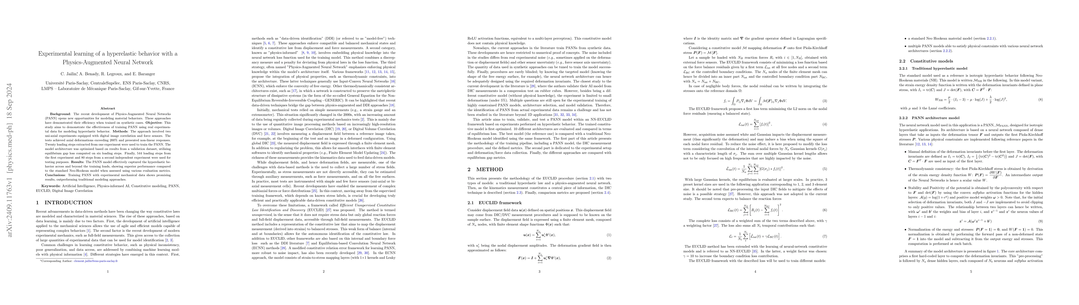 Thumbnail for Experimental Learning of a Hyperelastic Behavior with a
  Physics-Augmented Neural Network