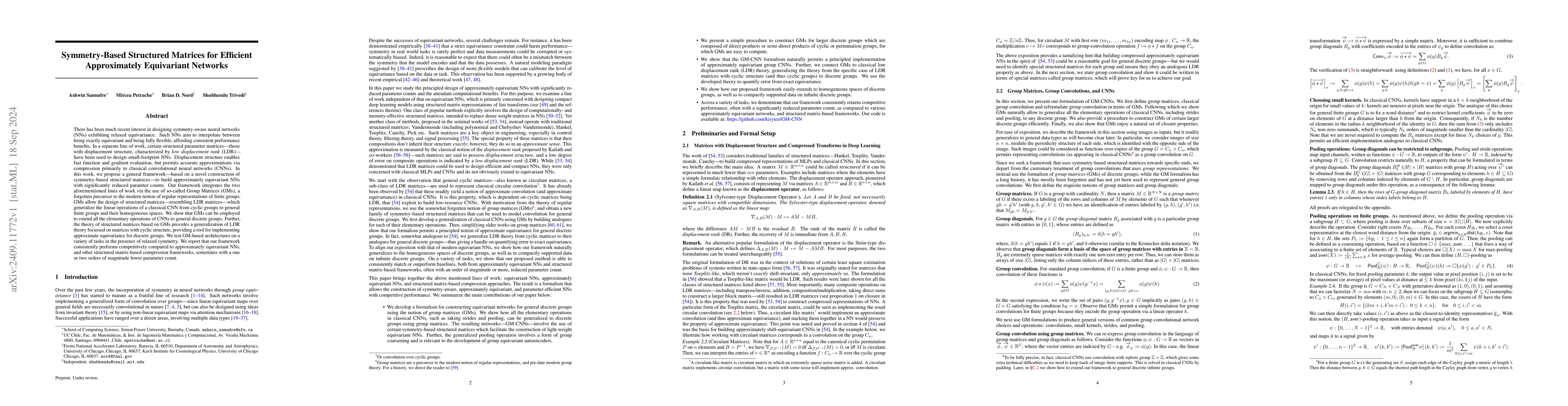 Thumbnail for Symmetry-Based Structured Matrices for Efficient Approximately
  Equivariant Networks