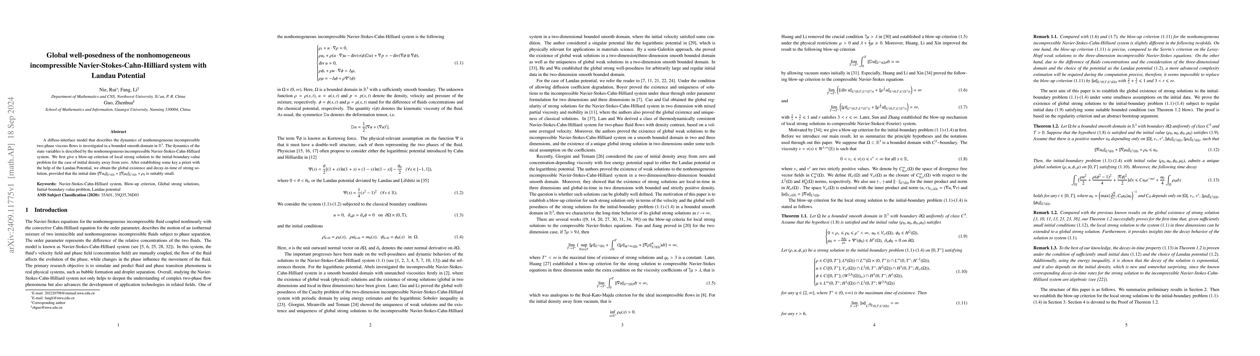 Thumbnail for Global well-posedness of the nonhomogeneous incompressible
  Navier-Stokes-Cahn-Hilliard system with Landau Potential