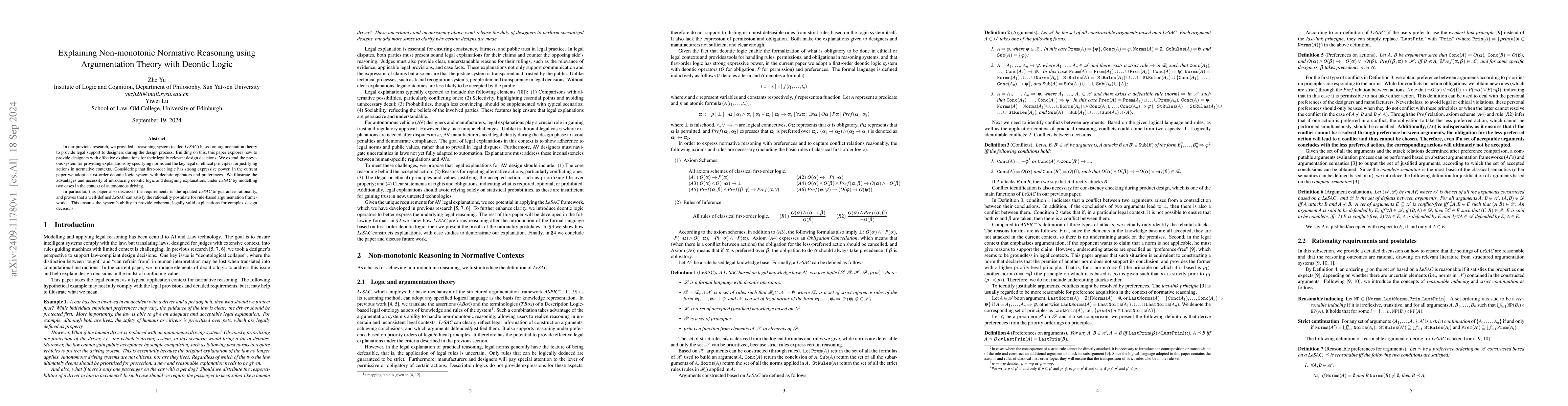 Thumbnail for Explaining Non-monotonic Normative Reasoning using Argumentation Theory
  with Deontic Logic