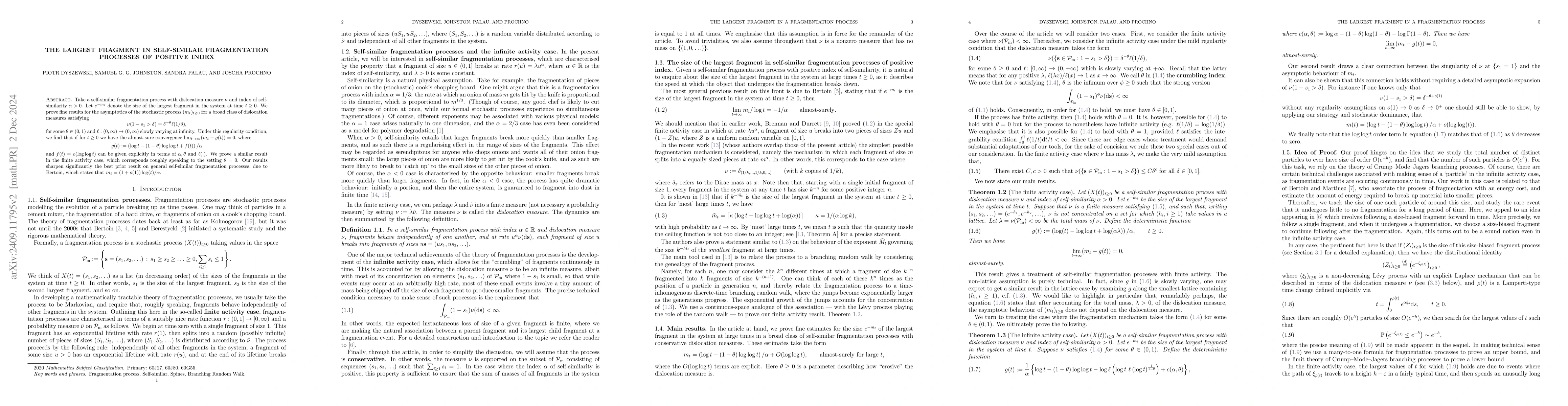 Thumbnail for The largest fragment in self-similar fragmentation processes of positive
  index