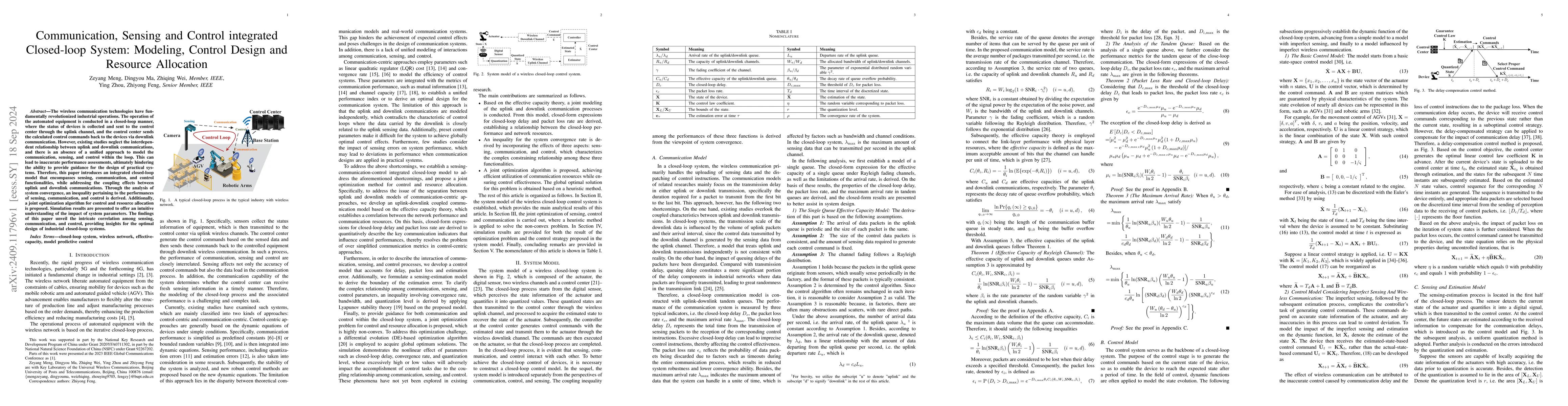 Thumbnail for Communication, Sensing and Control integrated Closed-loop System:
  Modeling, Control Design and Resource Allocation