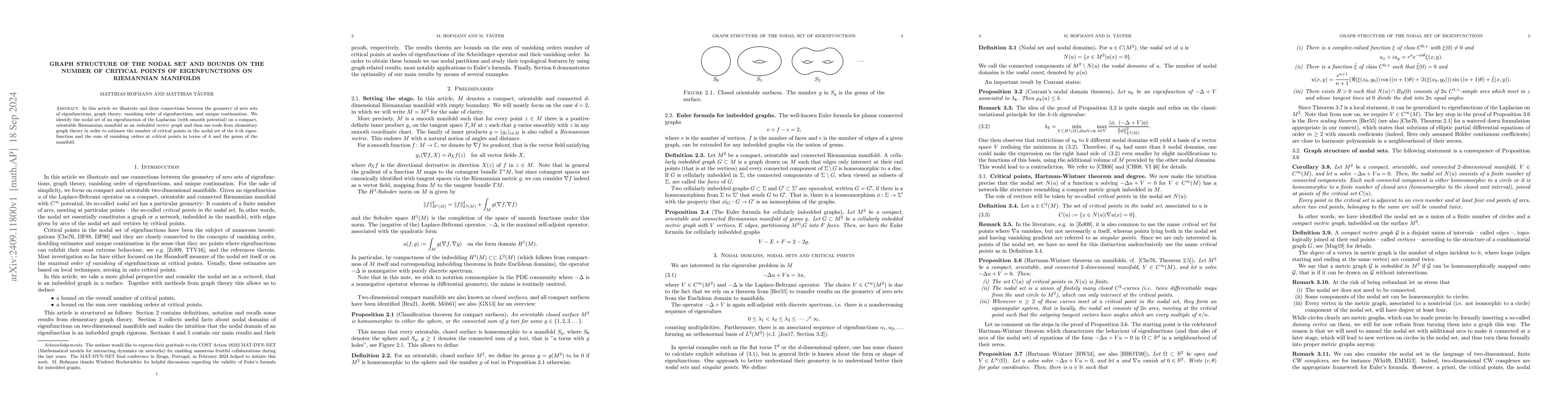 Thumbnail for Graph structure of the nodal set and bounds on the number of critical
  points of eigenfunctions on Riemannian manifolds
