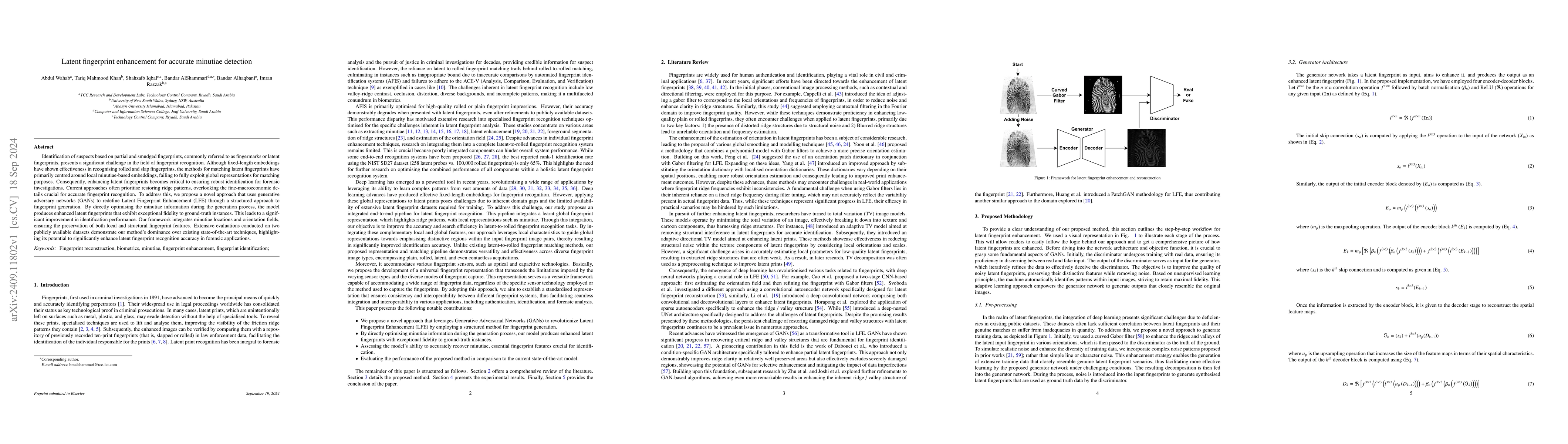 Thumbnail for Latent fingerprint enhancement for accurate minutiae detection