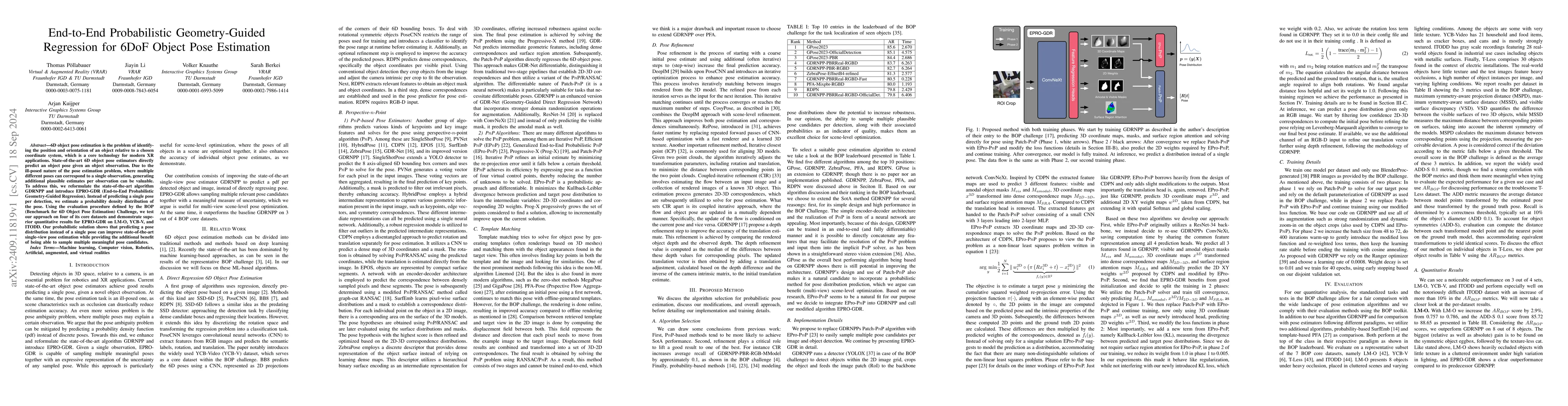 Thumbnail for End-to-End Probabilistic Geometry-Guided Regression for 6DoF Object Pose
  Estimation