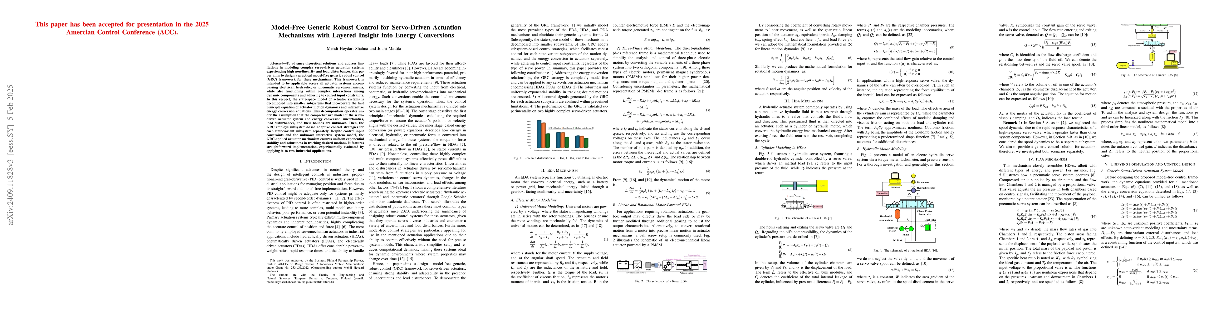 Thumbnail for Model-Free Generic Robust Control for Servo-Driven Actuation Mechanisms
  with Layered Insight into Energy Conversions