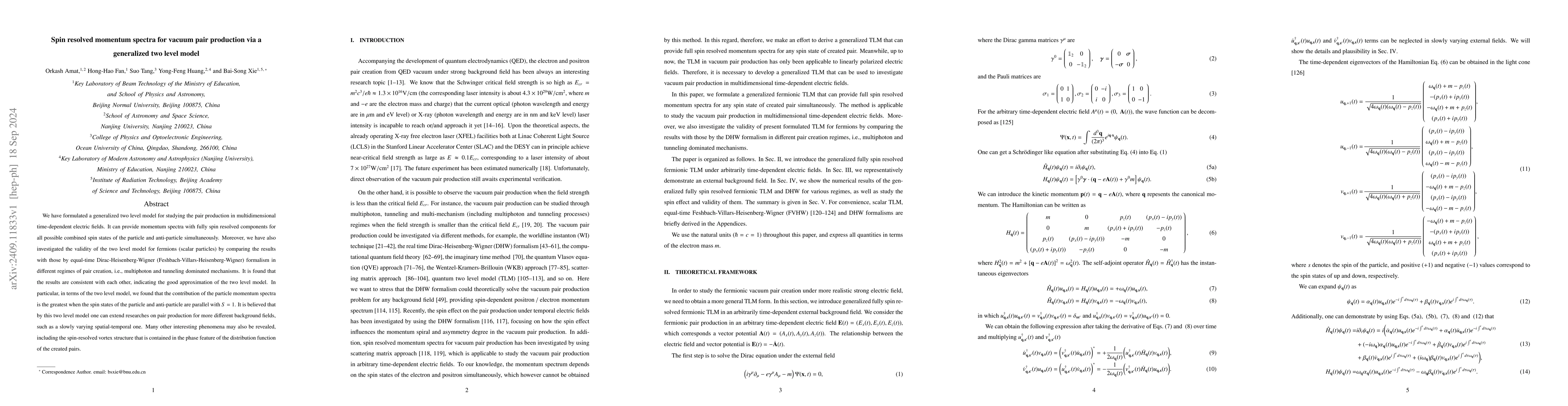 Thumbnail for Spin resolved momentum spectra for vacuum pair production via a
  generalized two level model