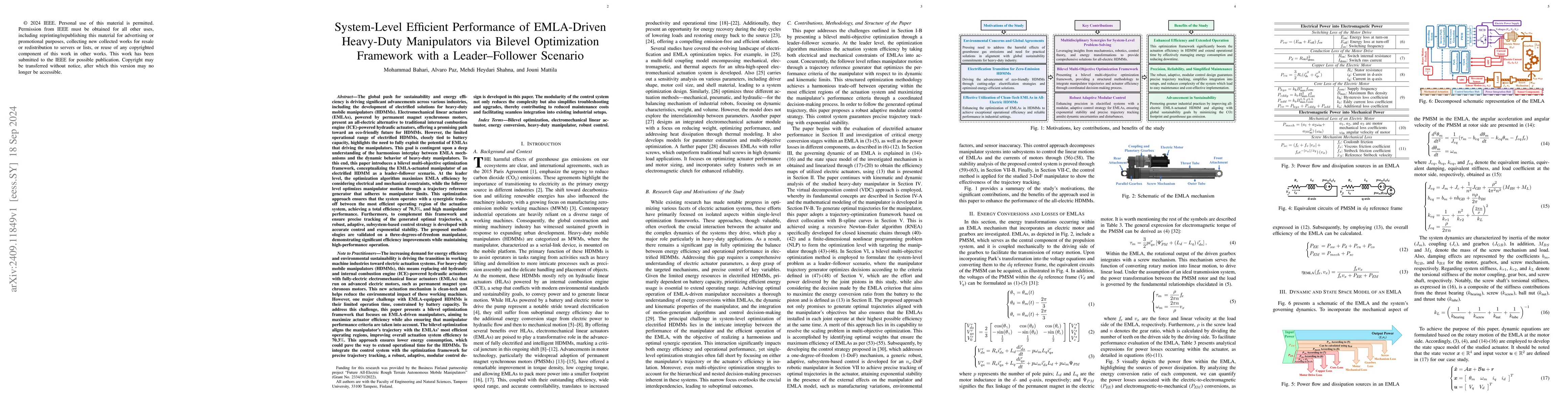 Thumbnail for System-Level Efficient Performance of EMLA-Driven Heavy-Duty
  Manipulators via Bilevel Optimization Framework with a Leader--Follower
  Scenario