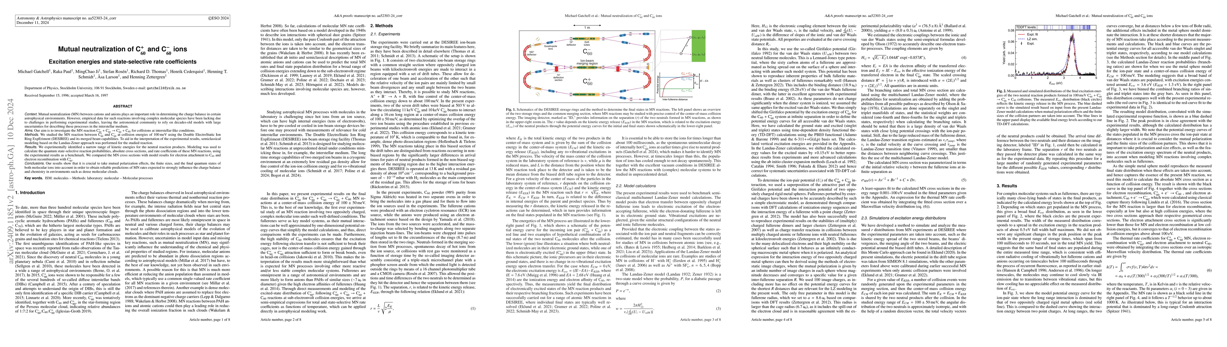 Thumbnail for Mutual neutralization of C$_{60}^+$ and C$_{60}^-$ ions: Excitation
  energies and state-selective rate coefficients